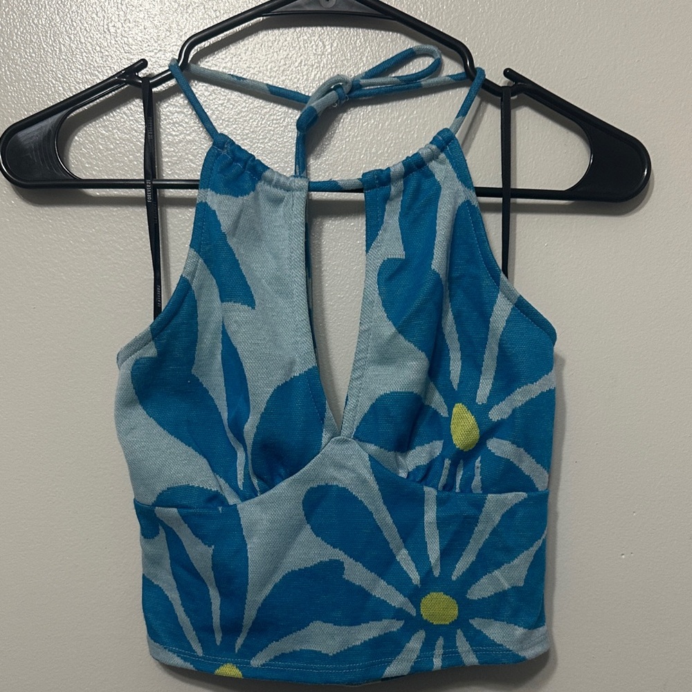 Forever 21 Blue Floral Halter Tank Top